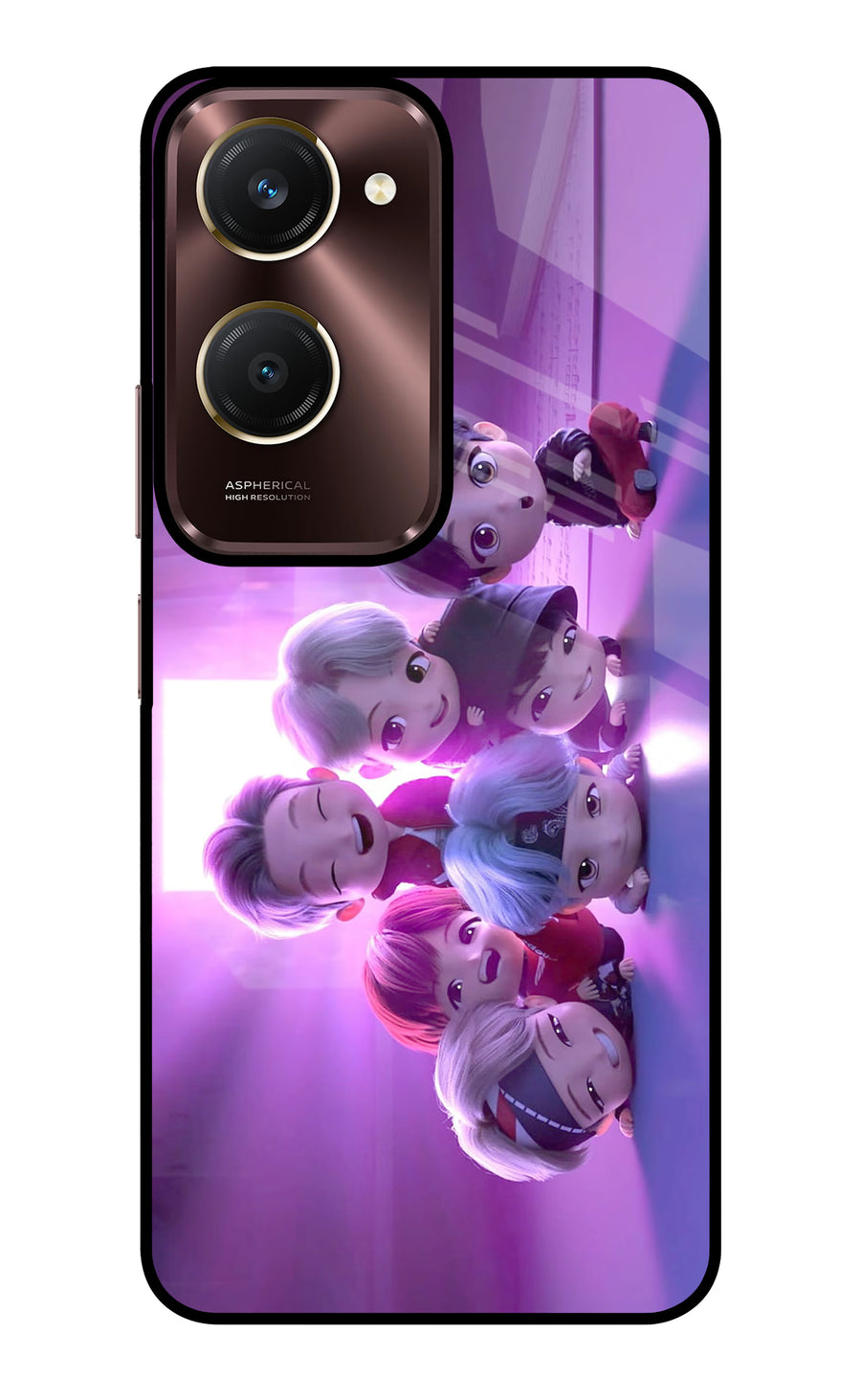 BTS Chibi Vivo Y28e 5G Back Cover, Glass case