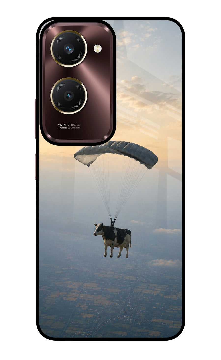 Skydiving Cow Vivo Y28e 5G Back Cover, Glass case