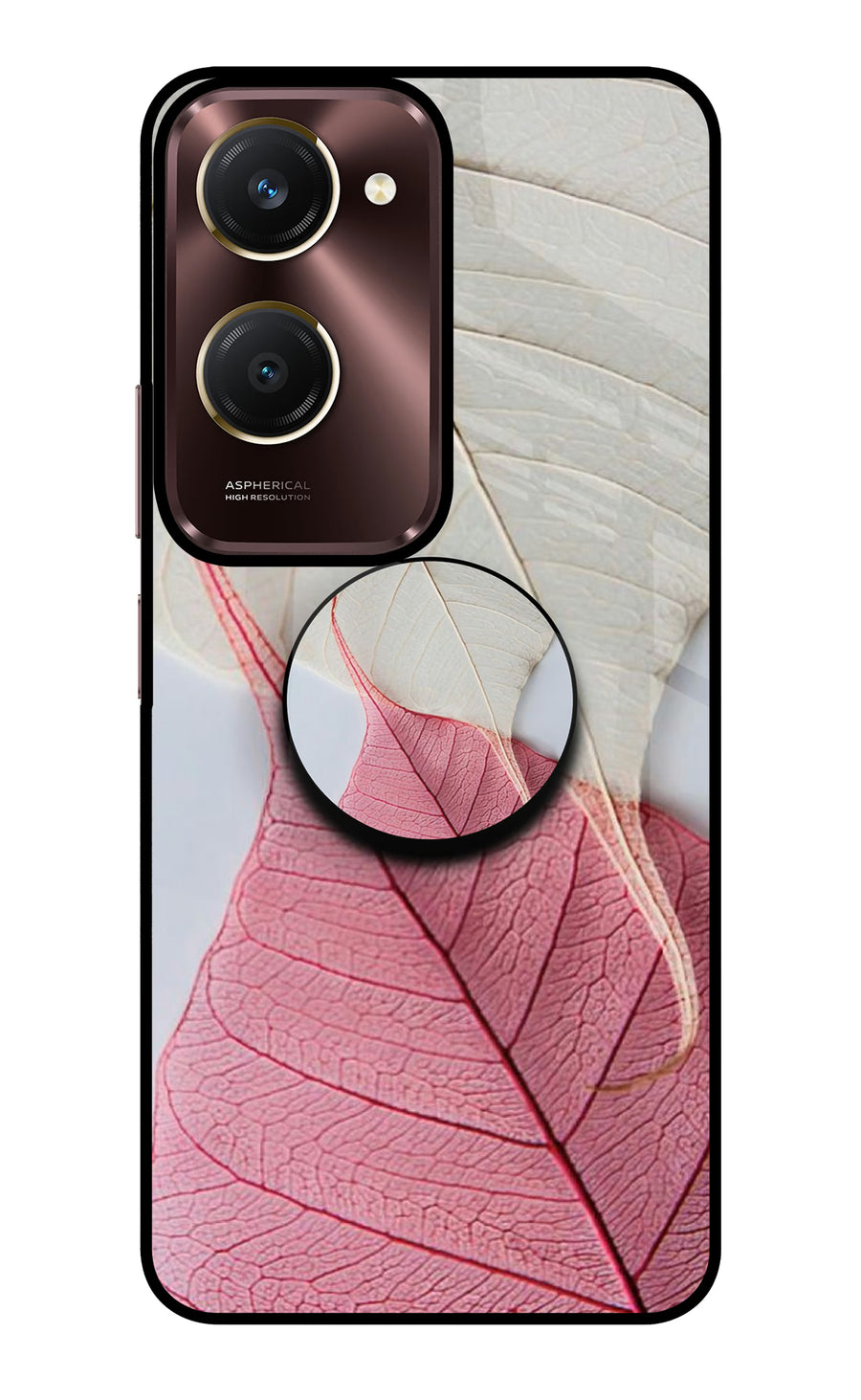 White Pink Leaf Vivo Y28e 5G Pop Case, Glass case