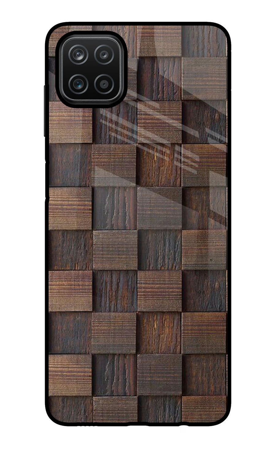 Wooden Cube Design Samsung A12 Back Cover, Glass case
