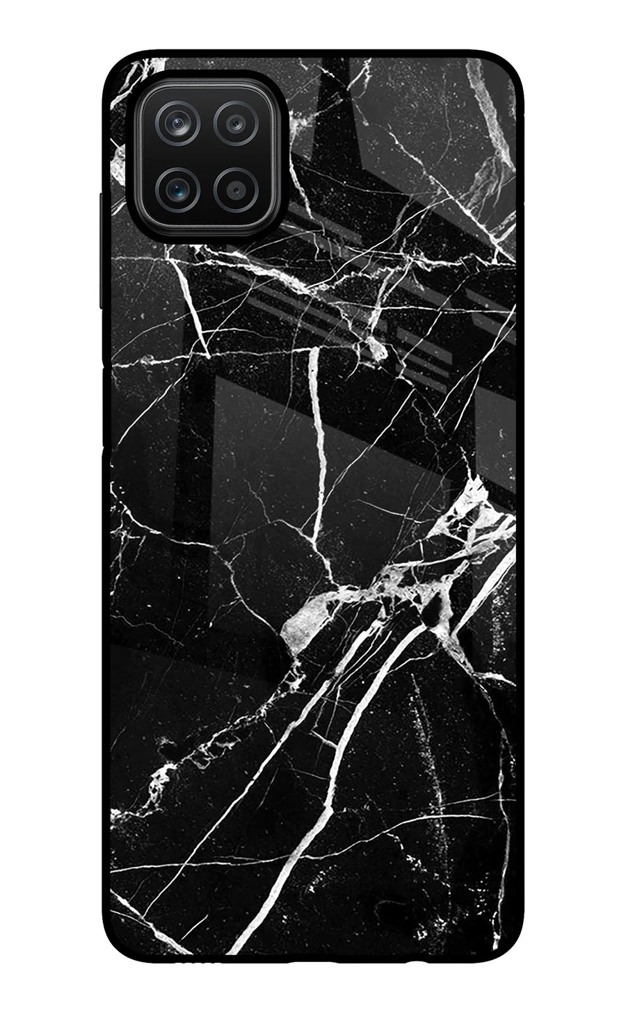 Black Marble Pattern Samsung A12 Back Cover, Glass case
