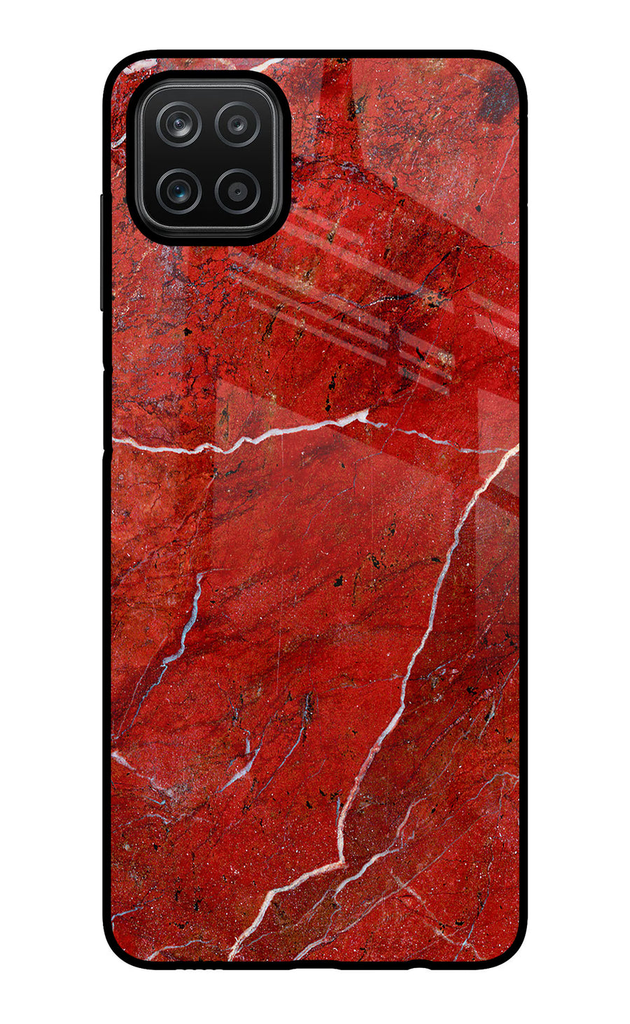 Red Marble Design Samsung A12 Back Cover, Glass case