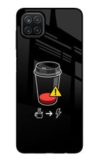 Coffee Samsung A12 Glass Case Back Cover by Casekaro