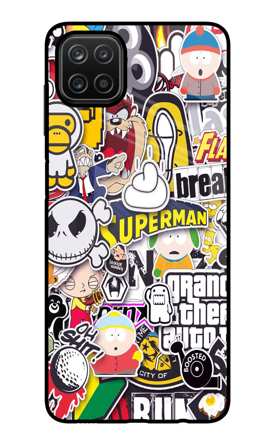 Sticker Bomb Samsung A12 Back Cover, Glass case