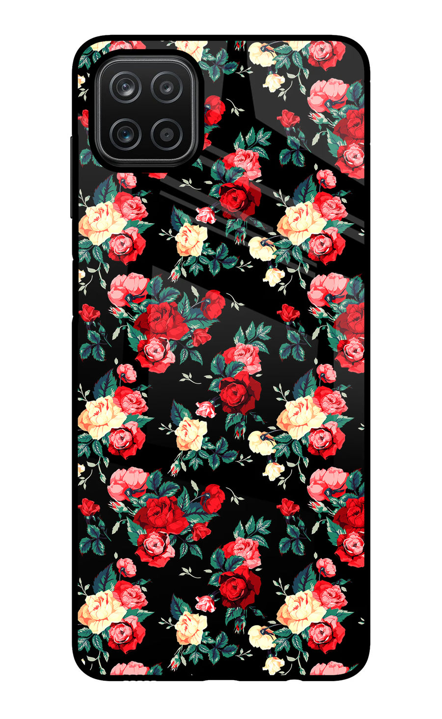 Rose Pattern Samsung A12 Back Cover, Glass case