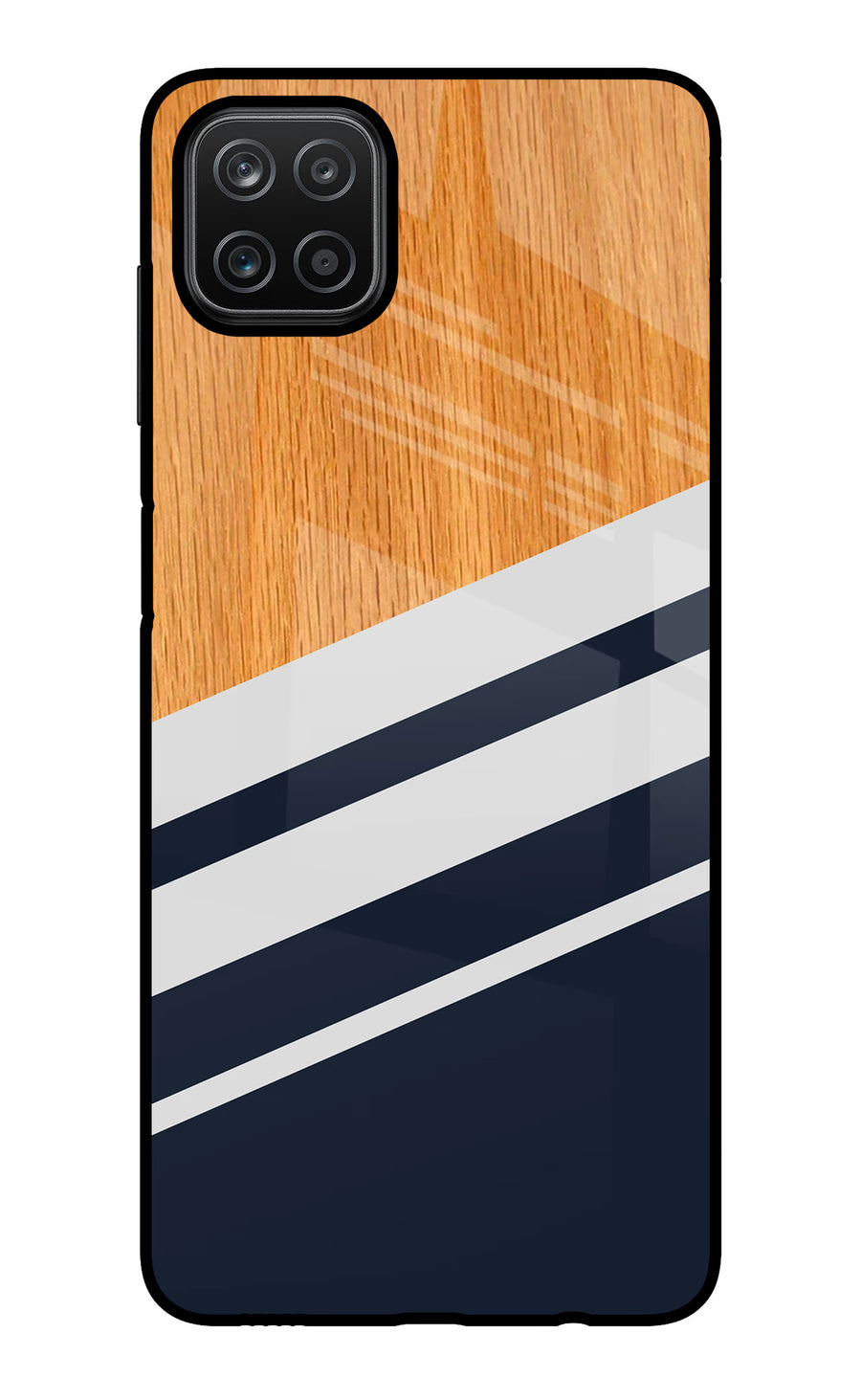 Blue and white wooden Samsung A12 Back Cover, Glass case