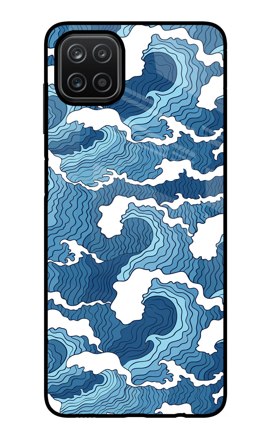 Blue Waves Samsung A12 Back Cover, Glass case