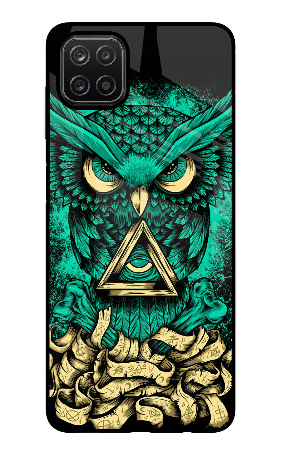 Green Owl Samsung A12 Back Cover, Glass case