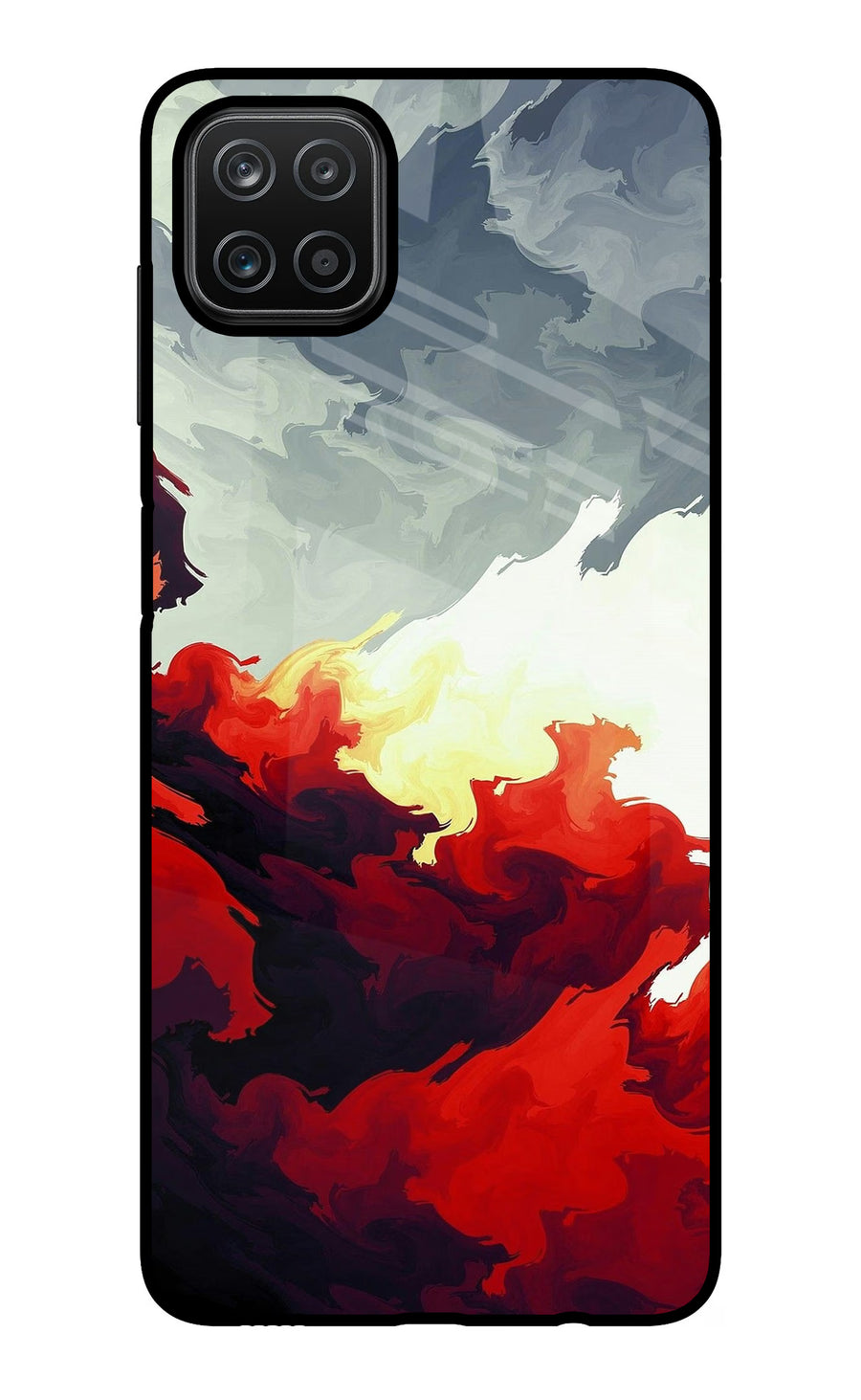 Fire Cloud Samsung A12 Back Cover, Glass case
