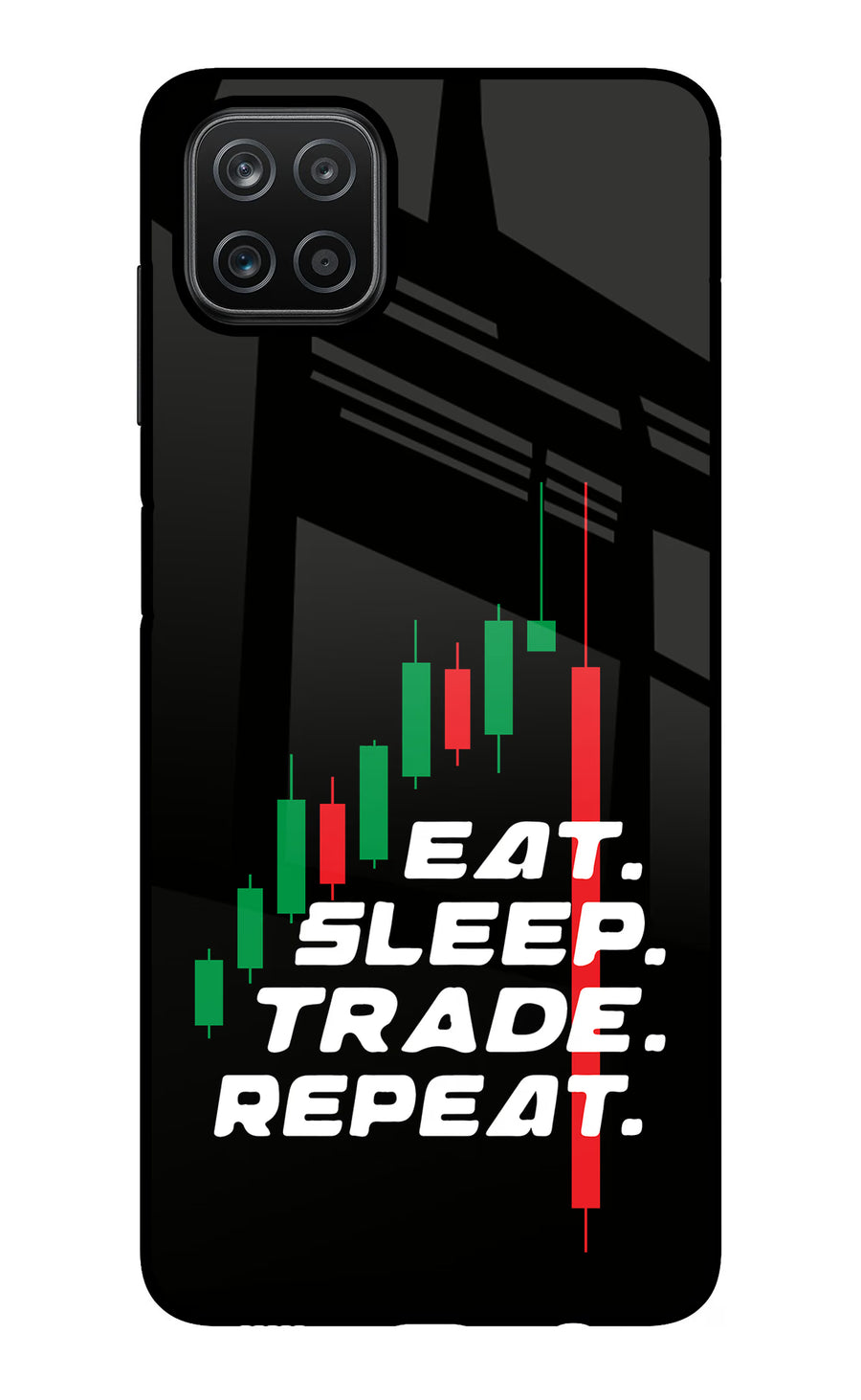 Eat Sleep Trade Repeat Samsung A12 Back Cover, Glass case