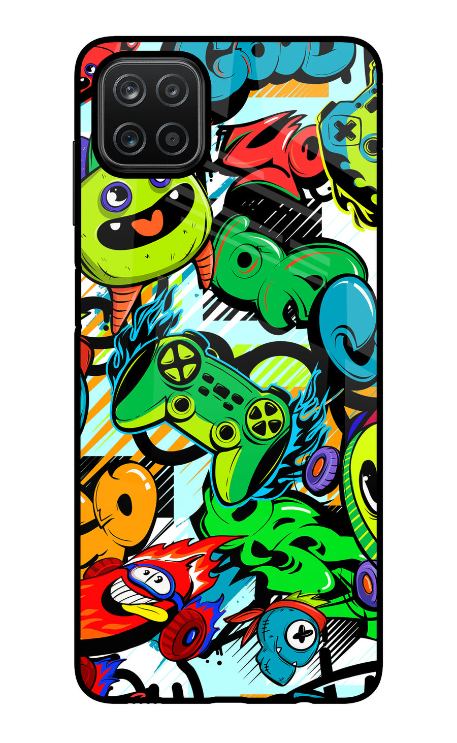 Game Doodle Samsung A12 Back Cover, Glass case