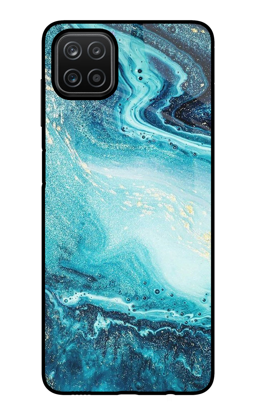Blue Glitter Marble Samsung A12 Back Cover, Glass case