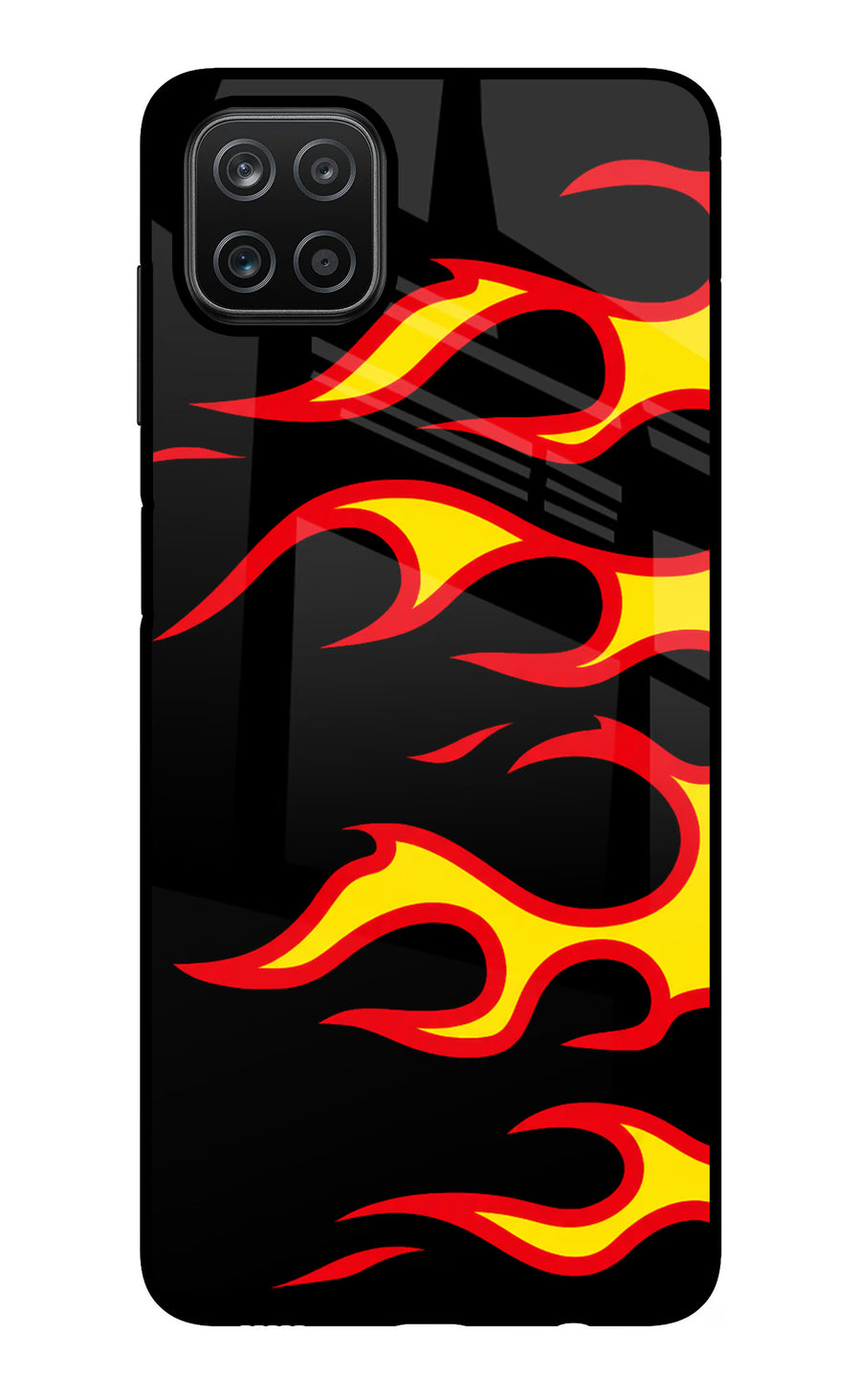 Side Sweep Flames Samsung A12 Back Cover, Glass case
