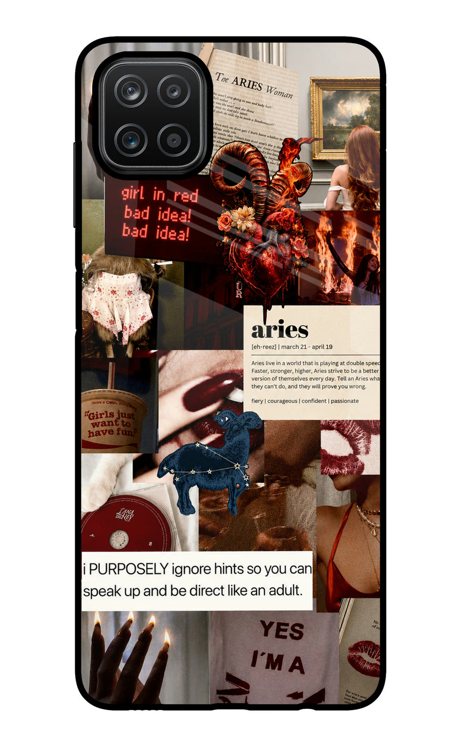 Zodiac Aries Samsung A12 Back Cover, Glass case