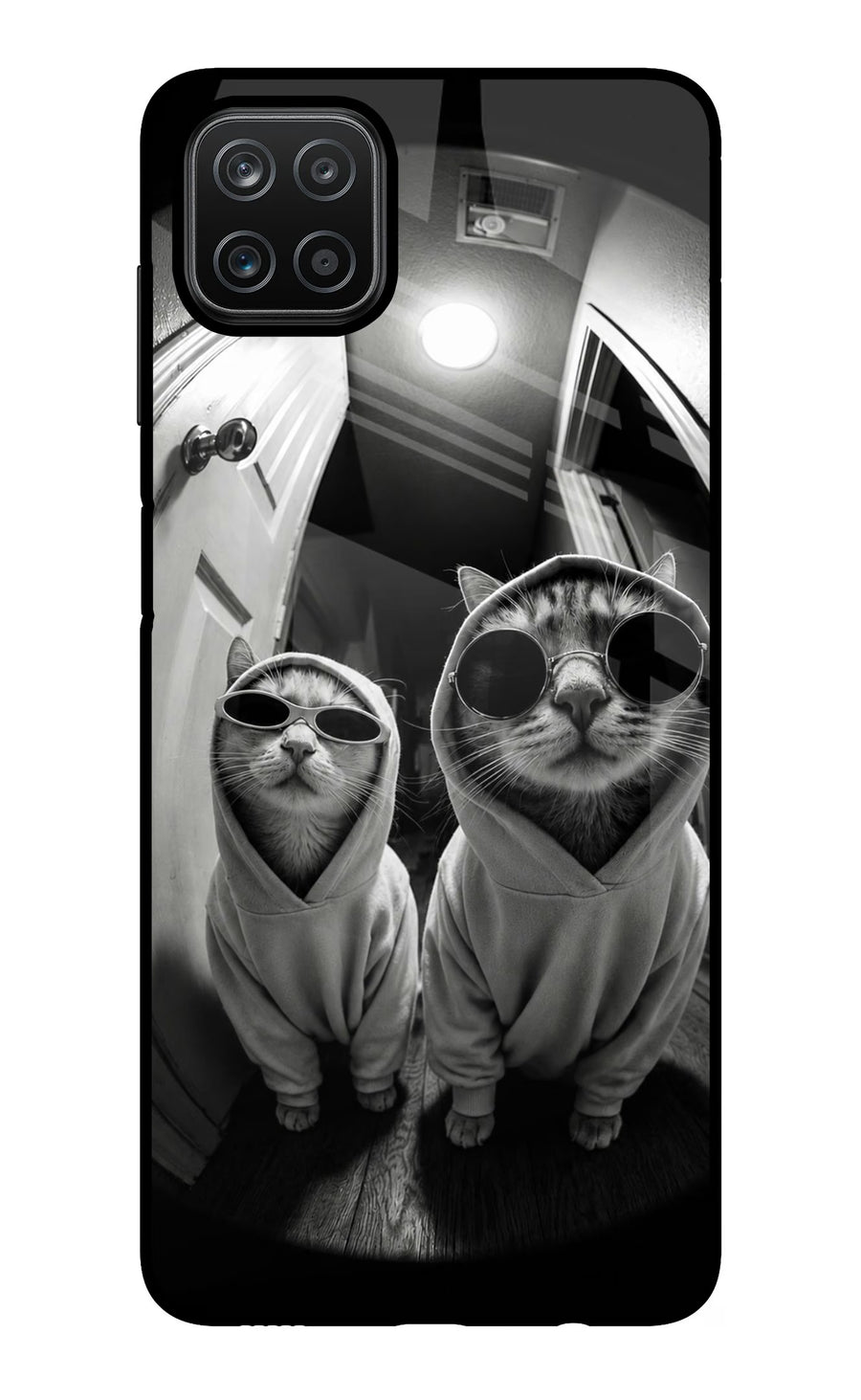 Hood Cats Samsung A12 Back Cover, Glass case