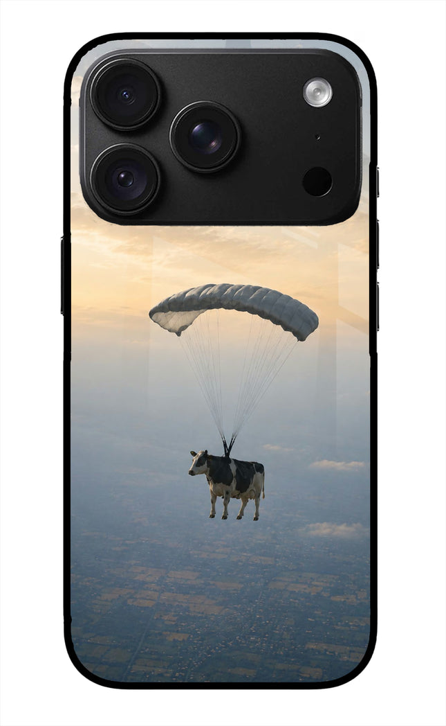 Skydiving Cow iPhone 18 Pro Glass Case