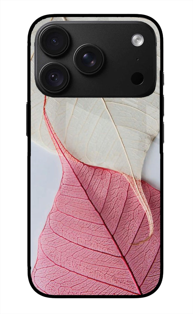 White Pink Leaf iPhone 18 Pro Max Glass Case