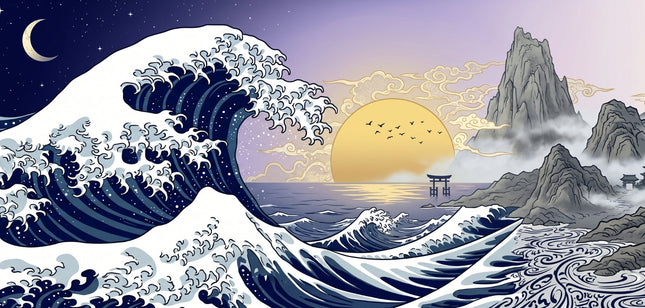 Great Wave mousepad design - 23x11 inch large gaming desk mat by Casekaro