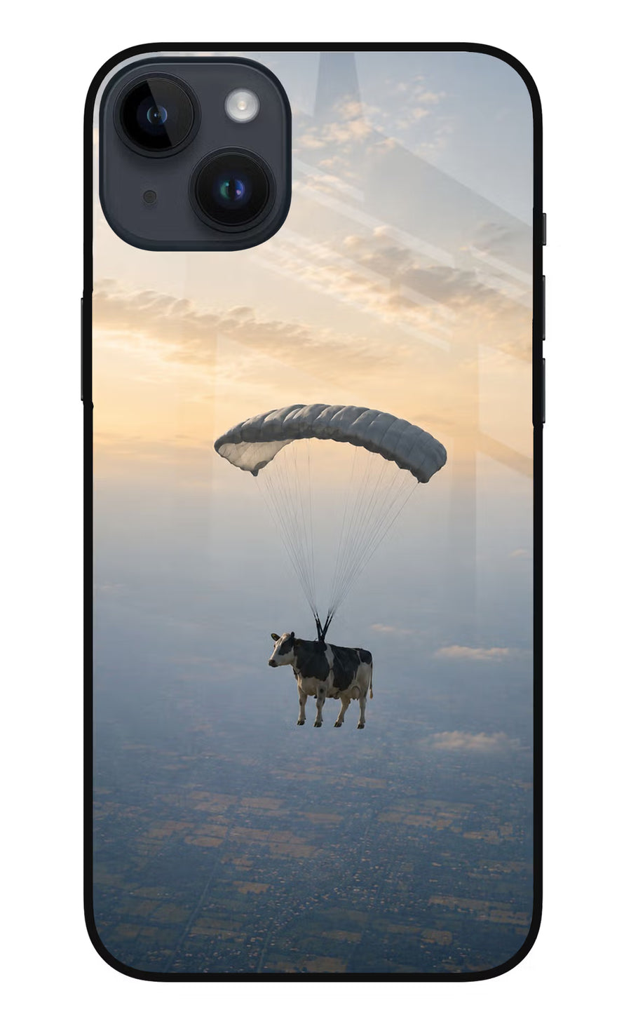 Skydiving Cow iPhone 14 Plus Back Cover, Metal case