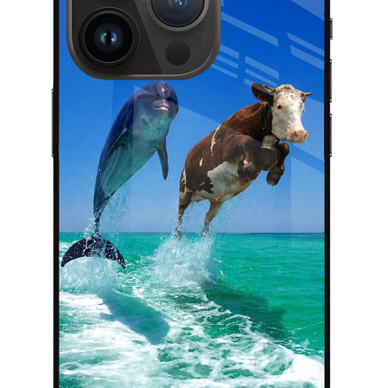 Dolphin vs Cow iPhone 14 Pro Metal Case Back Cover by Casekaro