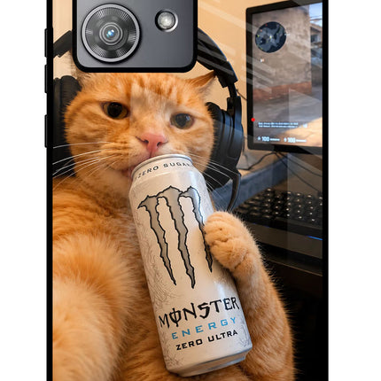 Gamer Cat Energy Moto Edge 40 Neo Metal Case Back Cover by Casekaro