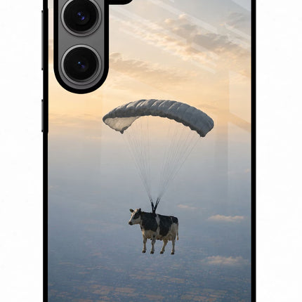 Skydiving Cow Samsung S24 Metal Case Back Cover by Casekaro