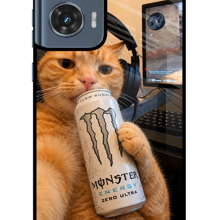 Gamer Cat Energy Moto Edge 50 Fusion Metal Case Back Cover by Casekaro