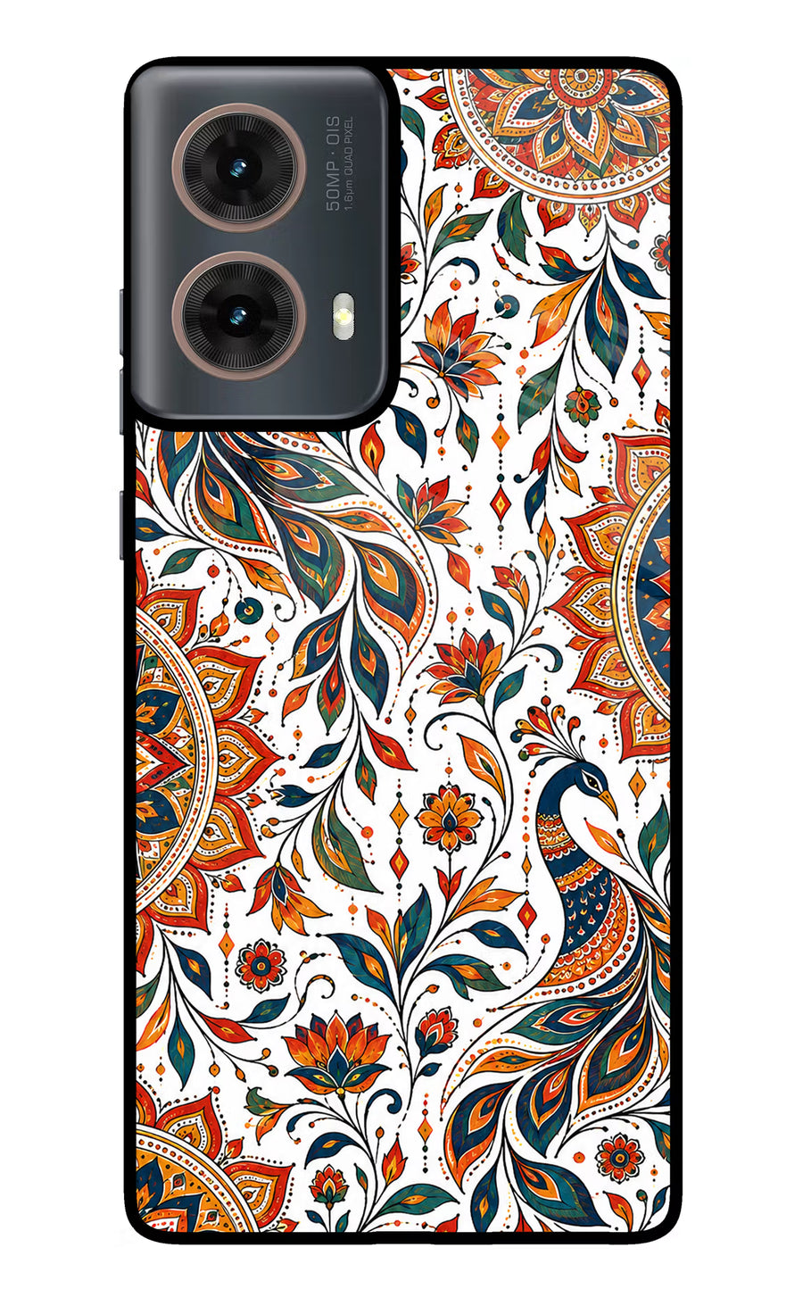 White Mayura Motorola G85 Back Cover, Metal case