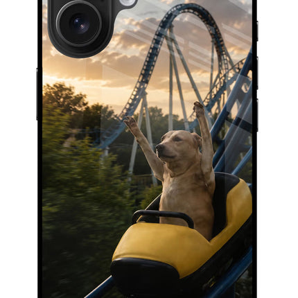 Rollercoaster Dog iPhone 16 Metal Case Back Cover by Casekaro