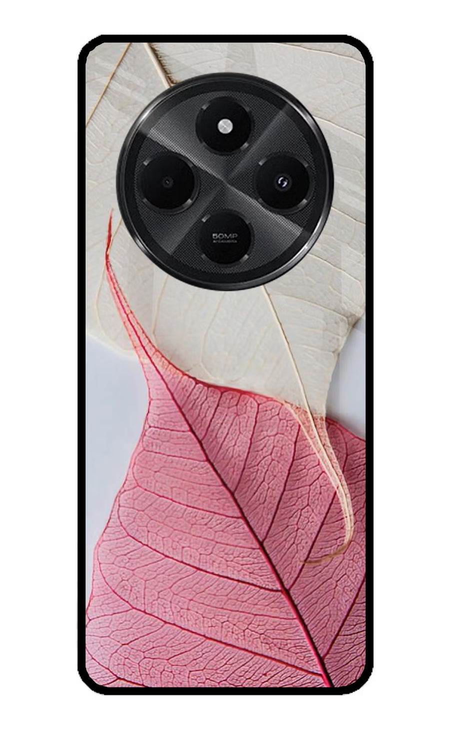 White Pink Leaf Redmi A4 5G Back Cover, Metal case