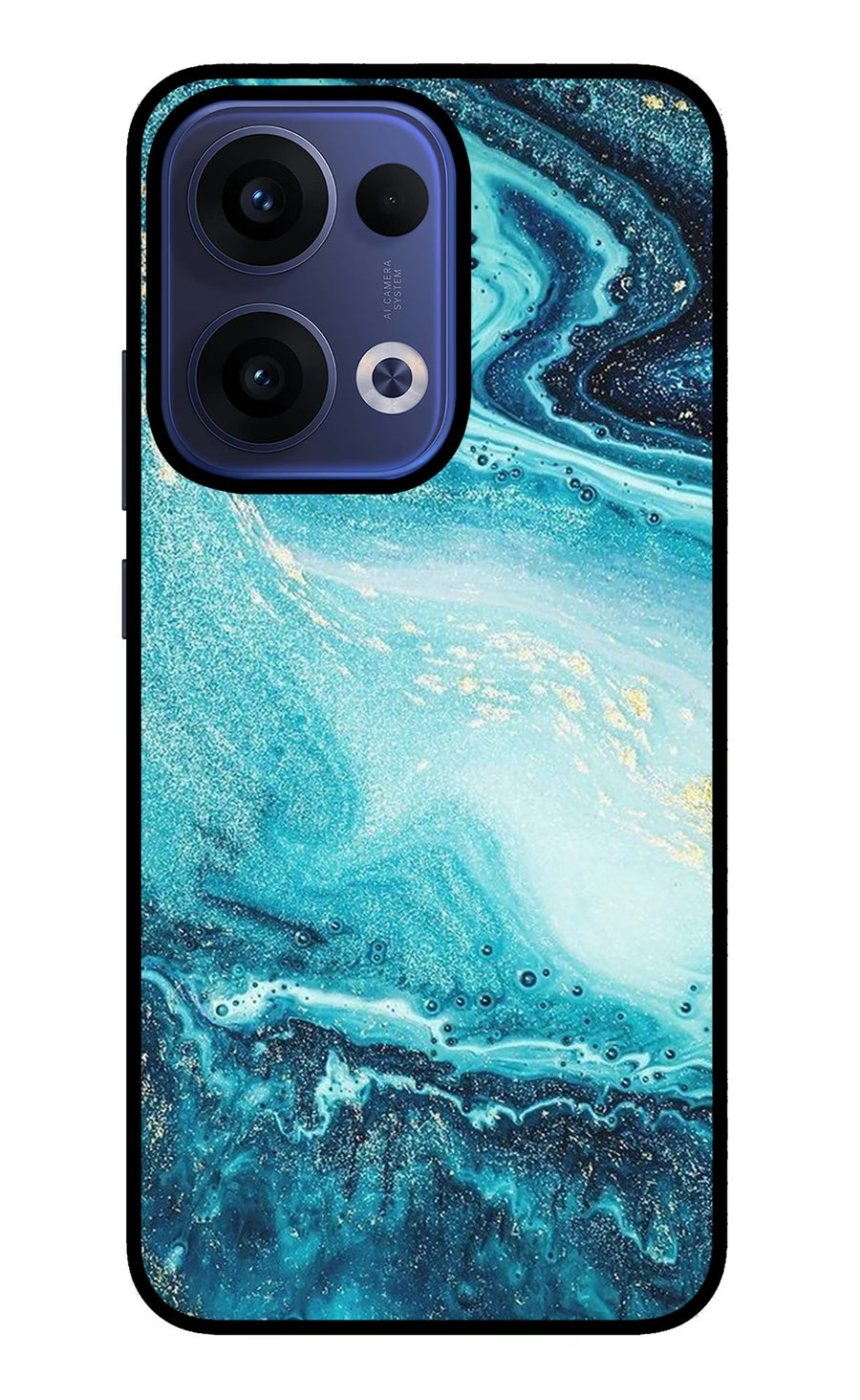 Blue Glitter Marble Oppo Reno13 5G Back Cover, Metal case