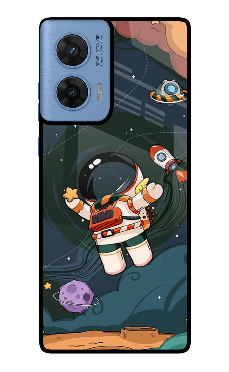 Cartoon Astronaut Moto G96 5G Back Cover, Metal case