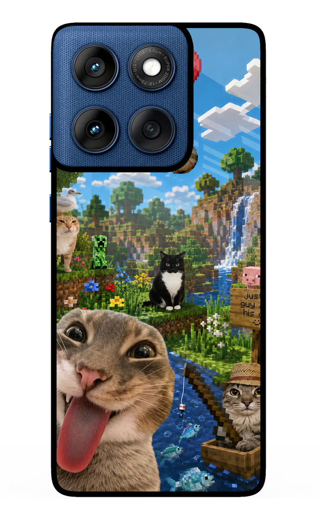 Minecraft Cat Chaos Moto Edge 60 Metal Case Back Cover by Casekaro