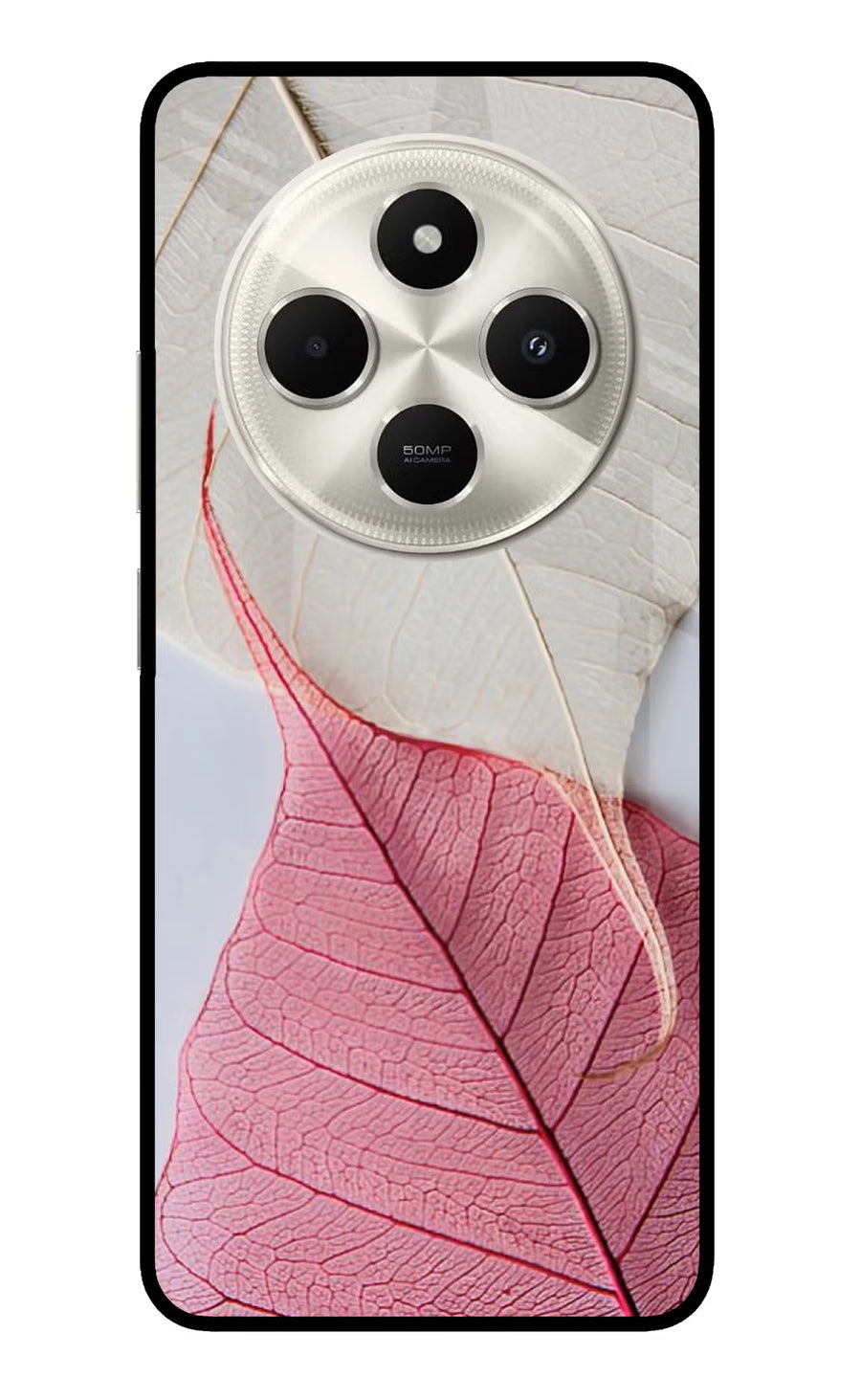 White Pink Leaf Poco C75 5G Back Cover, Metal case
