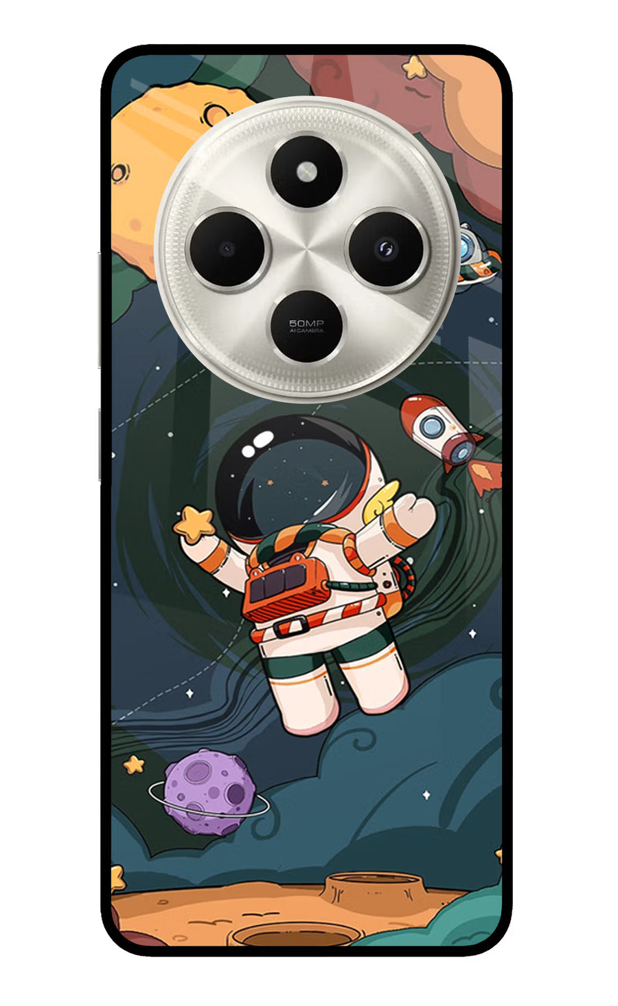 Cartoon Astronaut Poco C75 5G Back Cover, Metal case