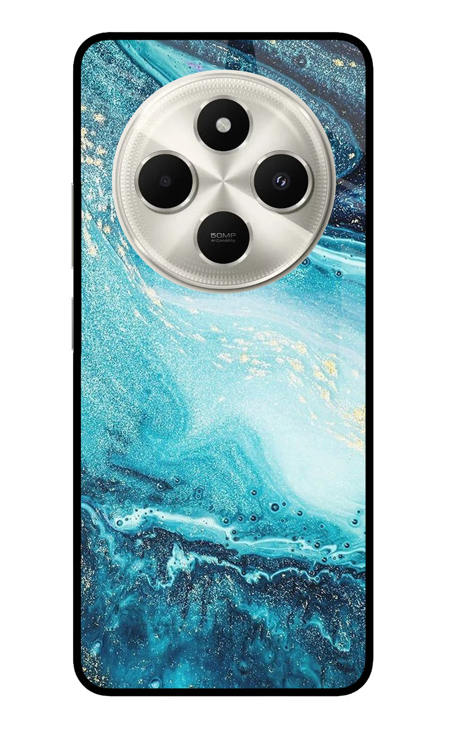 Blue Glitter Marble Poco C75 5G Back Cover, Metal case