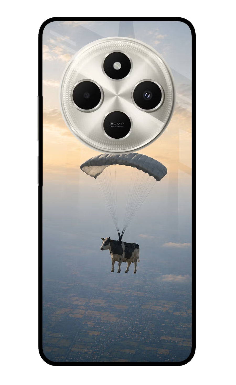 Skydiving Cow Poco C75 5G Back Cover, Metal case