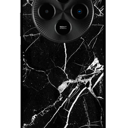 Black Marble Pattern Poco M7 5G Metal Case Back Cover by Casekaro