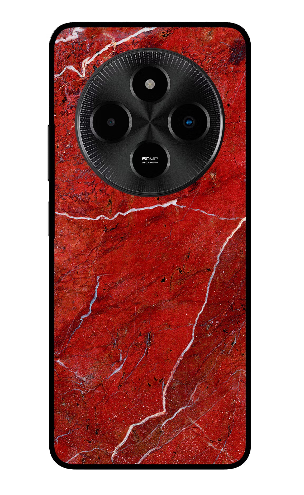 Red Marble Design Poco M7 5G Metal Case Back Cover by Casekaro