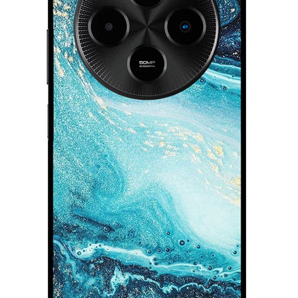 Blue Glitter Marble Poco M7 5G Metal Case Back Cover by Casekaro