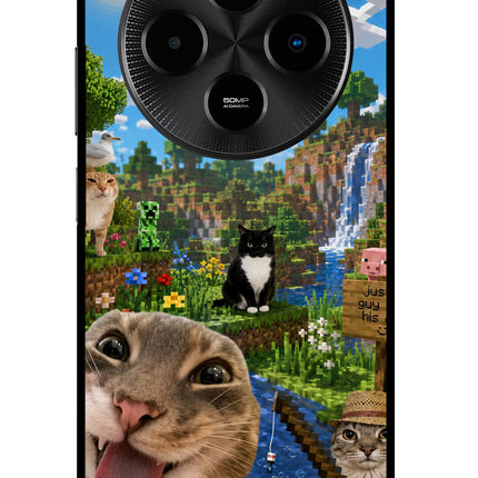 Minecraft Cat Chaos Poco M7 5G Metal Case Back Cover by Casekaro