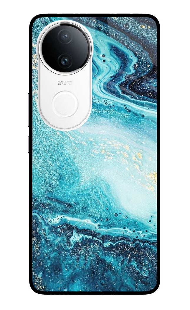 Blue Glitter Marble Vivo T4R 5G Metal Case Back Cover by Casekaro