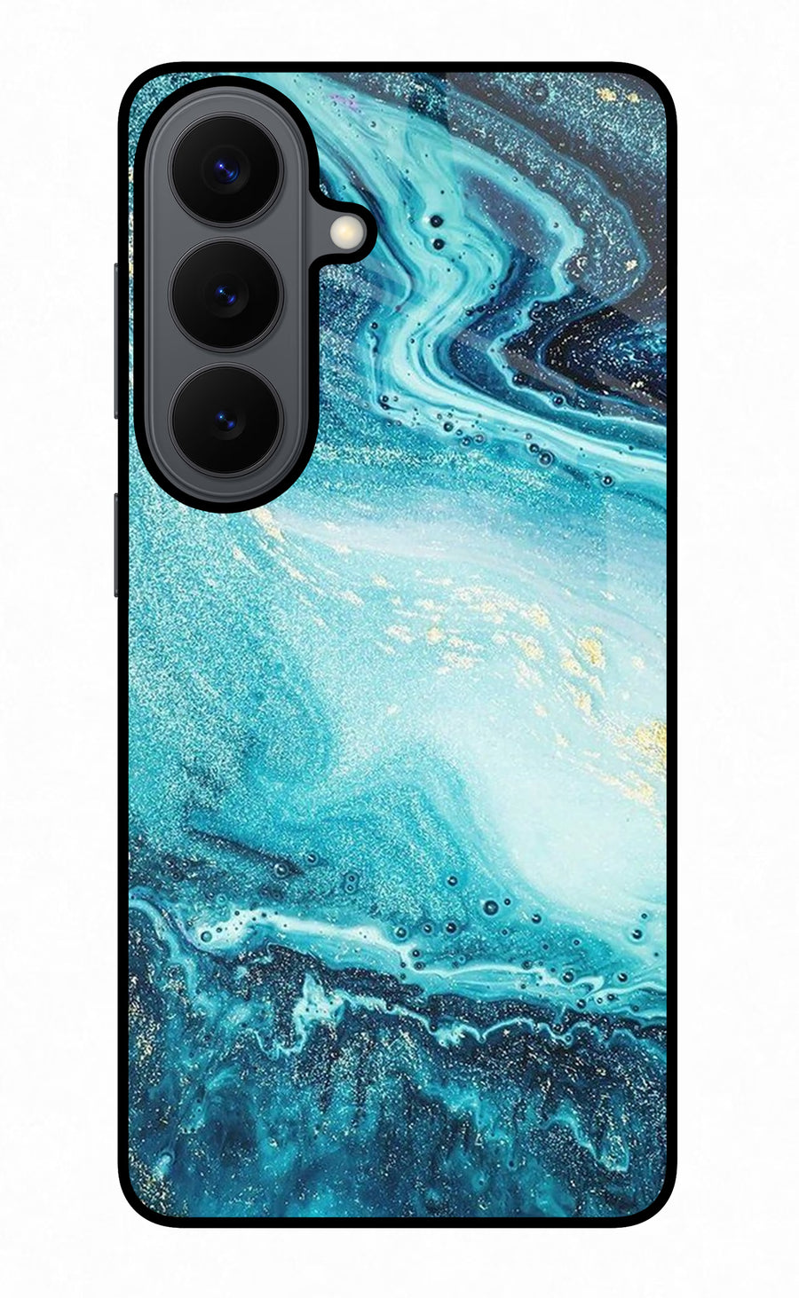 Blue Glitter Marble Samsung S26 Back Cover, Metal case