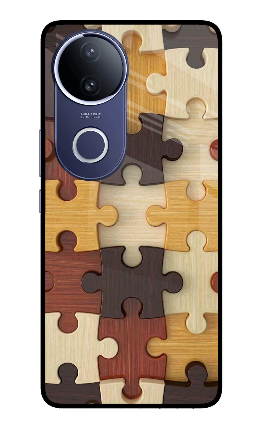 Wooden Puzzle Vivo V50e 5G Back Cover, Metal case