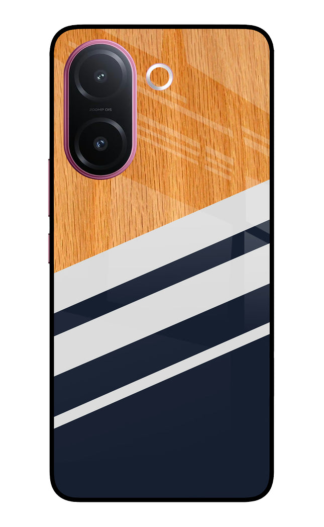 Blue and white wooden Vivo V60e 5G Metal Case Back Cover by Casekaro