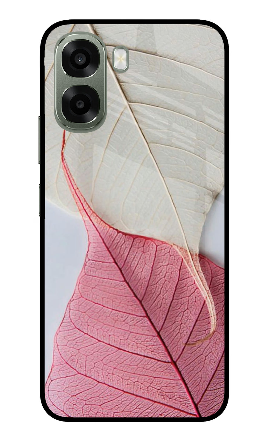 White Pink Leaf Oppo A6x 5G Back Cover, Metal case