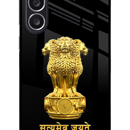 Satyamev Jayate Golden Samsung M36 5G Metal Case Back Cover by Casekaro