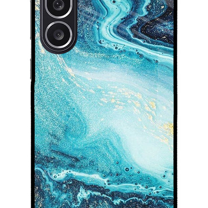 Blue Glitter Marble Samsung M36 5G Metal Case Back Cover by Casekaro