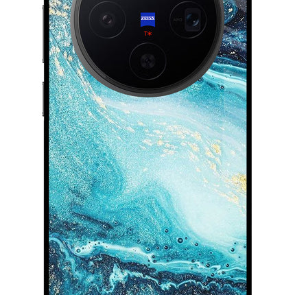 Blue Glitter Marble Vivo X300 Metal Case Back Cover by Casekaro