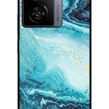 Blue Glitter Marble iQOO Z7s 5G Metal Case Back Cover by Casekaro
